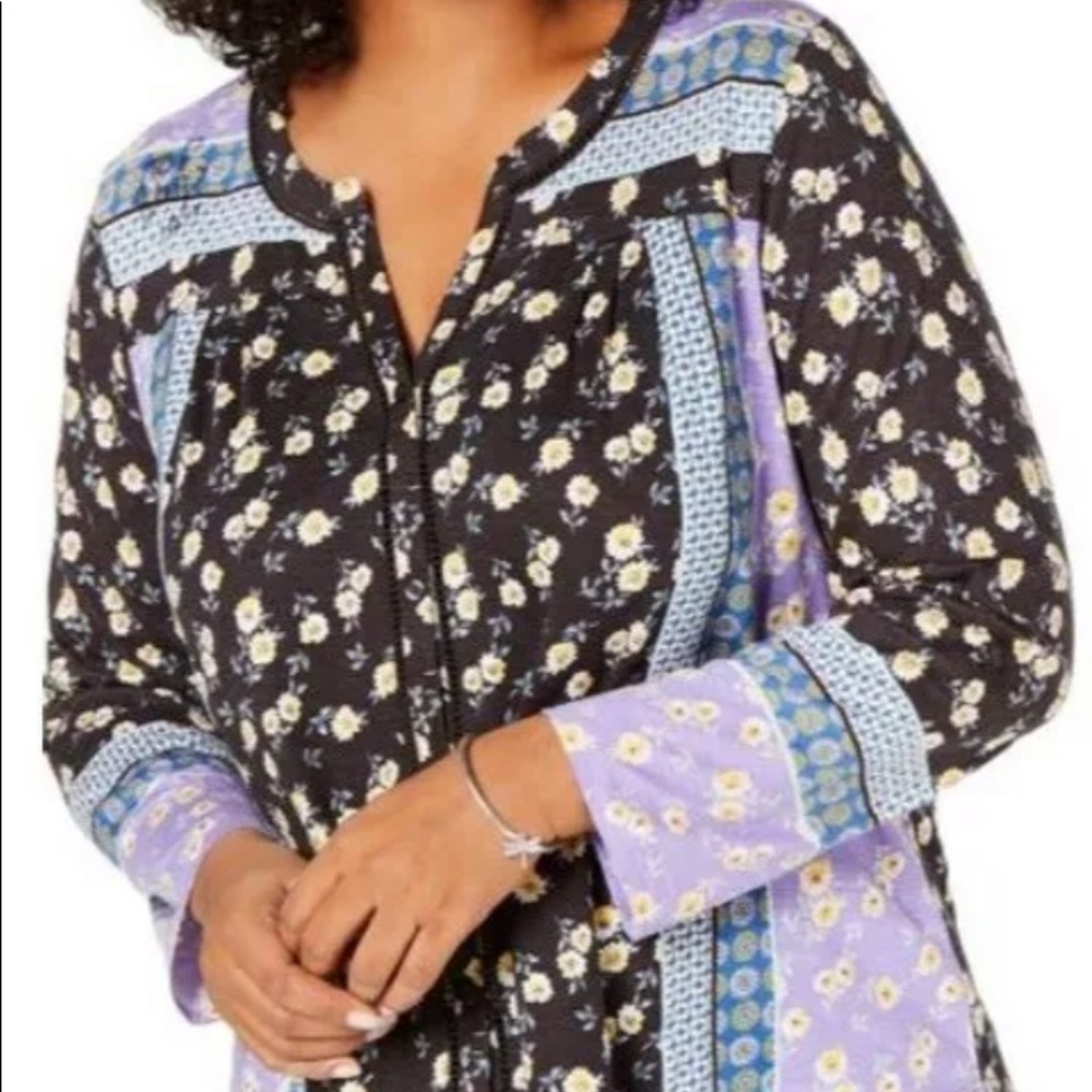 Style & Co Peasant Roll Sleeve Floral Top NWT - Picture 2 of 6